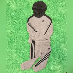 Adidas Youth Gray and Black Hoodie Tracksuit